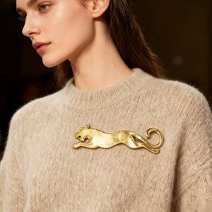 Gold Panther Brooch Pin - Women's Statement Jewelry